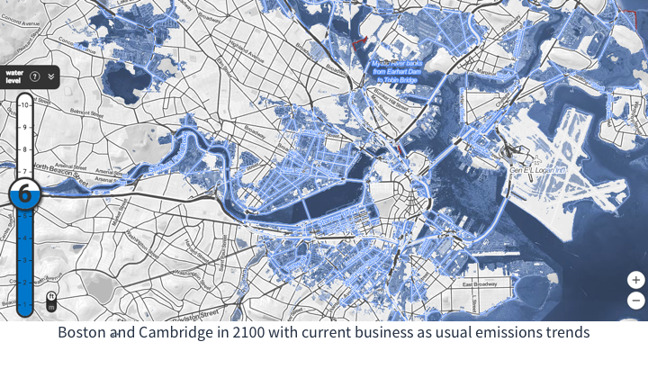 Boston Cambridge with 6 feet Sea Level Rise